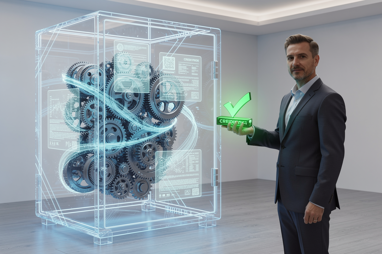 Прозрачный цифровой сейф с алгоритмами анализа данных и довольным заёмщиком, одобренным для перекредитования.